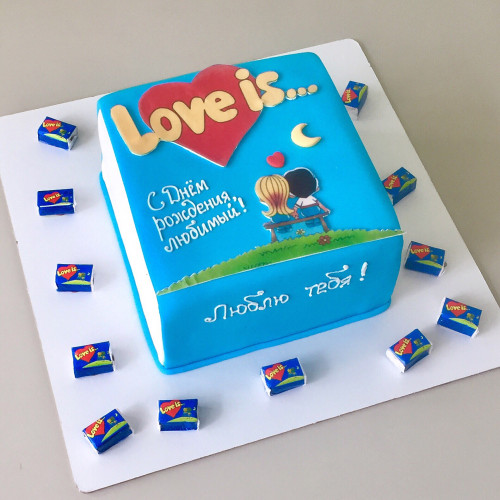 Торт 3D #273 love is, мастика голубой