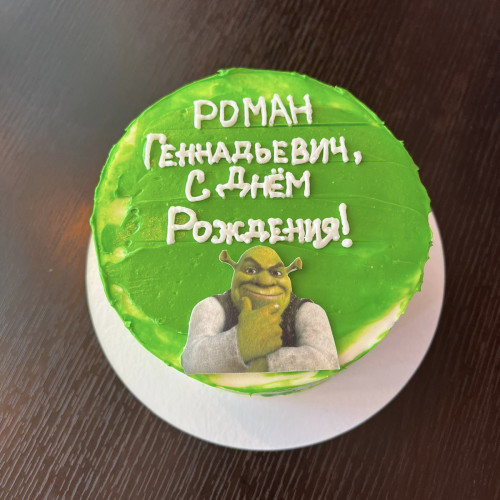 Бенто торт #1744 с надписью и картинкой шрек 700 г, зеленый