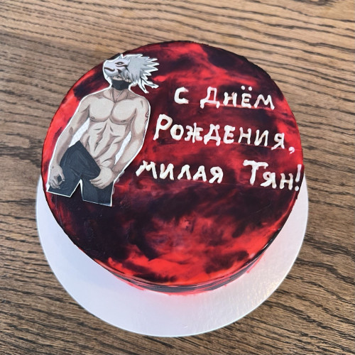 Бенто торт #1846 с надписью и картинкой аниме 700 г, черный