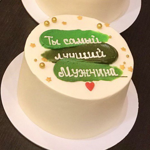 Бенто торт #2474 с надписью 700 г, белый, зеленый