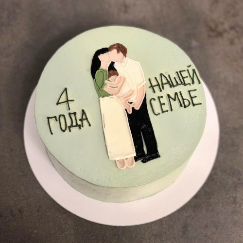 Бенто торт #2627 с рисунком семья 700г, зеленый