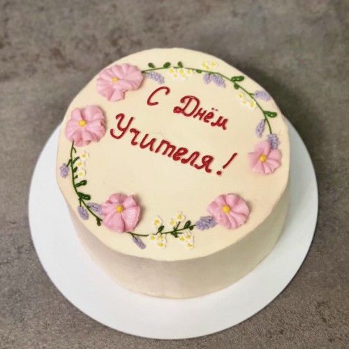 Бенто торт #2630 с надписью учителю и цветами 700г, белый