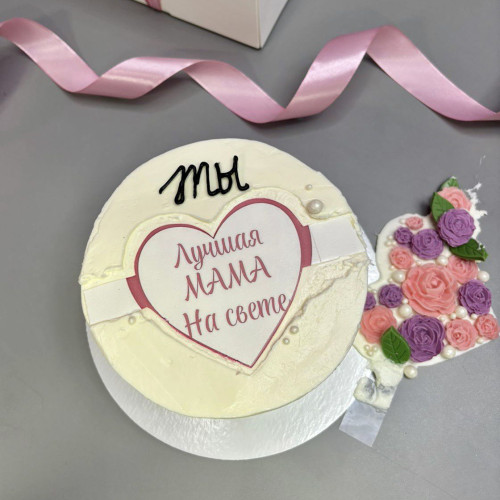 Бенто торт #2633 со скрытой надписью и розами 700 г, белый