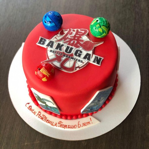 Торт для мальчиков #1056 bakugan с шоколадными шариками, мастика красный