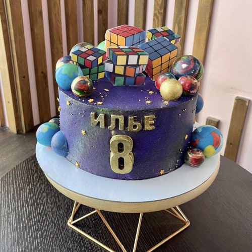 Торт для мальчиков #1486 кубик рубик и шоколадные шарики, космос
