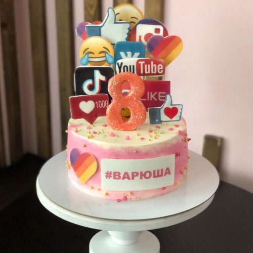 Торт для девочек #1010 лайки и цифра, розовый
