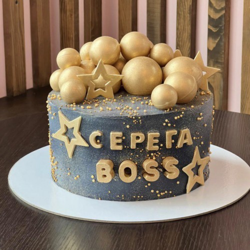 Торт для мужчин #1582 с шоколадными шариками и звездами, черный