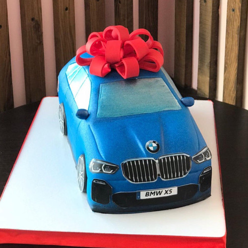 Торт для мужчин #2151 машина BMW с бантиком мастика, синий