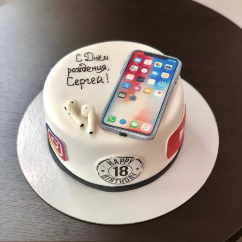 Торт для мужчин #756 apple айфон мастика, белый