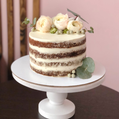 Торт свадебный #922 с пионами, открытые коржи