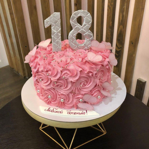 Торт для женщин #1501 с бабочками, розовый