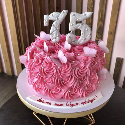 Торт для женщин #1645 с бабочками, розовый