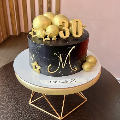 Торт для женщин #2048 с шоколадными шариками и звездами, черный