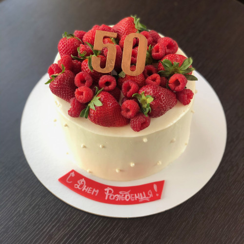 Торт для женщин #929 со свежими ягодами, белый