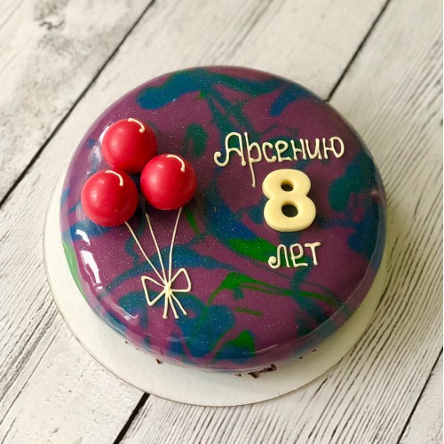 Торт муссовый #56 с шоколадными шариками и цифрами, фиолетовый