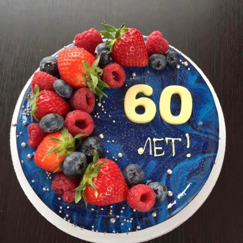 Торт муссовый #973 с ягодами и шоколадными цифрами, космос