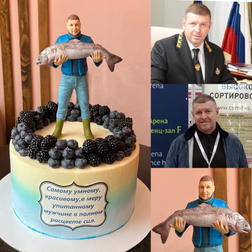 Торт с фигуркой по фото #1950 с ягодами, белый голубой